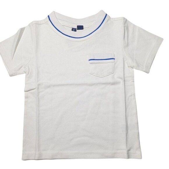 Janie and Jack White T-Shirt Boys Size 3 100% Cotton Pocket Coastal Blue NWT - Picture 1 of 7